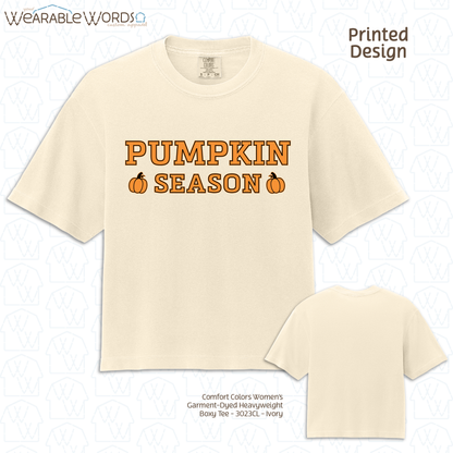 Pumpkin Season Graphic Tee | Orange Black Girly Fall Autumn Print | Women's Boxy T-Shirt