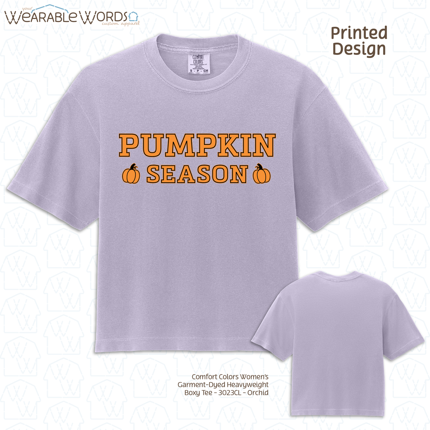 Pumpkin Season Graphic Tee | Orange Black Girly Fall Autumn Print | Women's Boxy T-Shirt