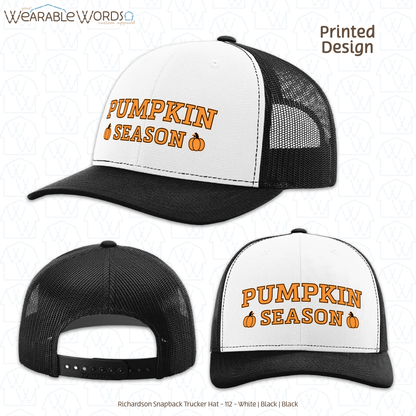 Pumpkin Season Graphic Hat | Orange Black Collegiate Style Fall Autumn Print | Unisex Mesh Snapback