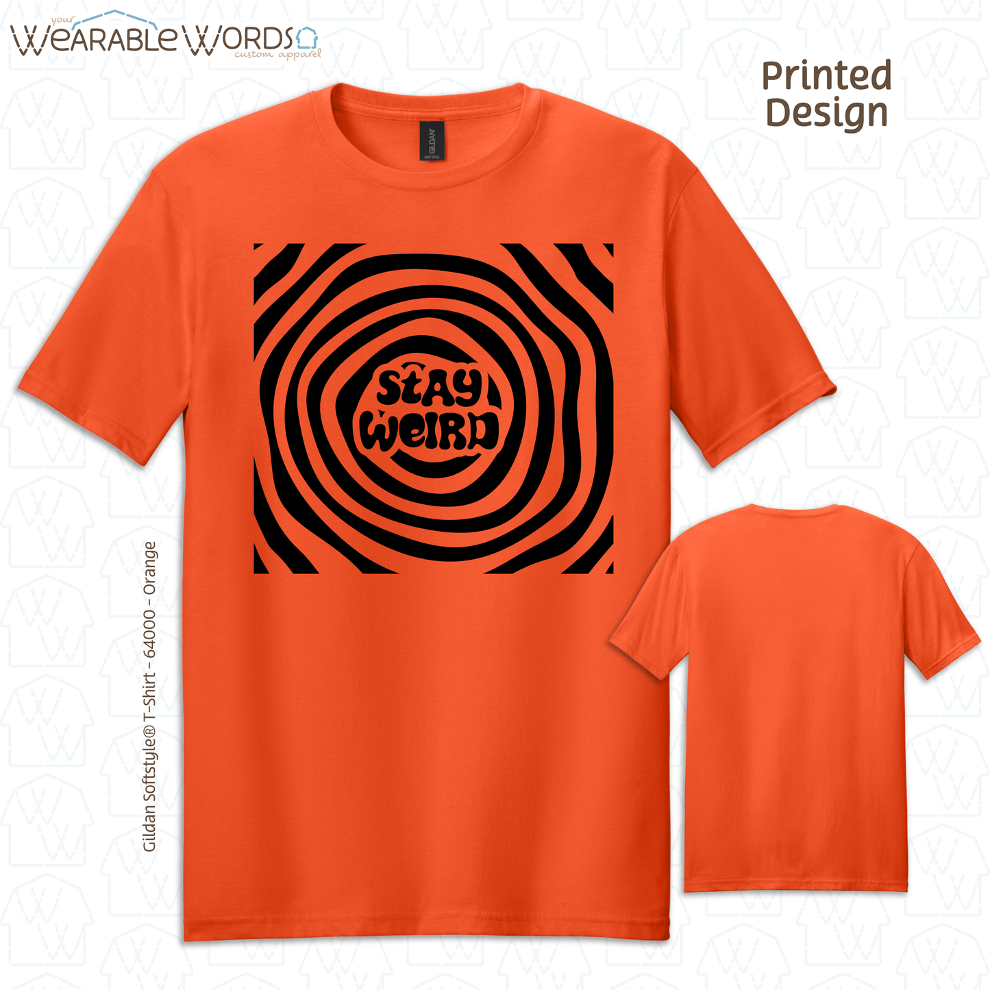 Stay Weird T-Shirt | Trippy Spiral Print | Orange, Yellow, Grey, Teal, Sage, or Tan Graphic Tee