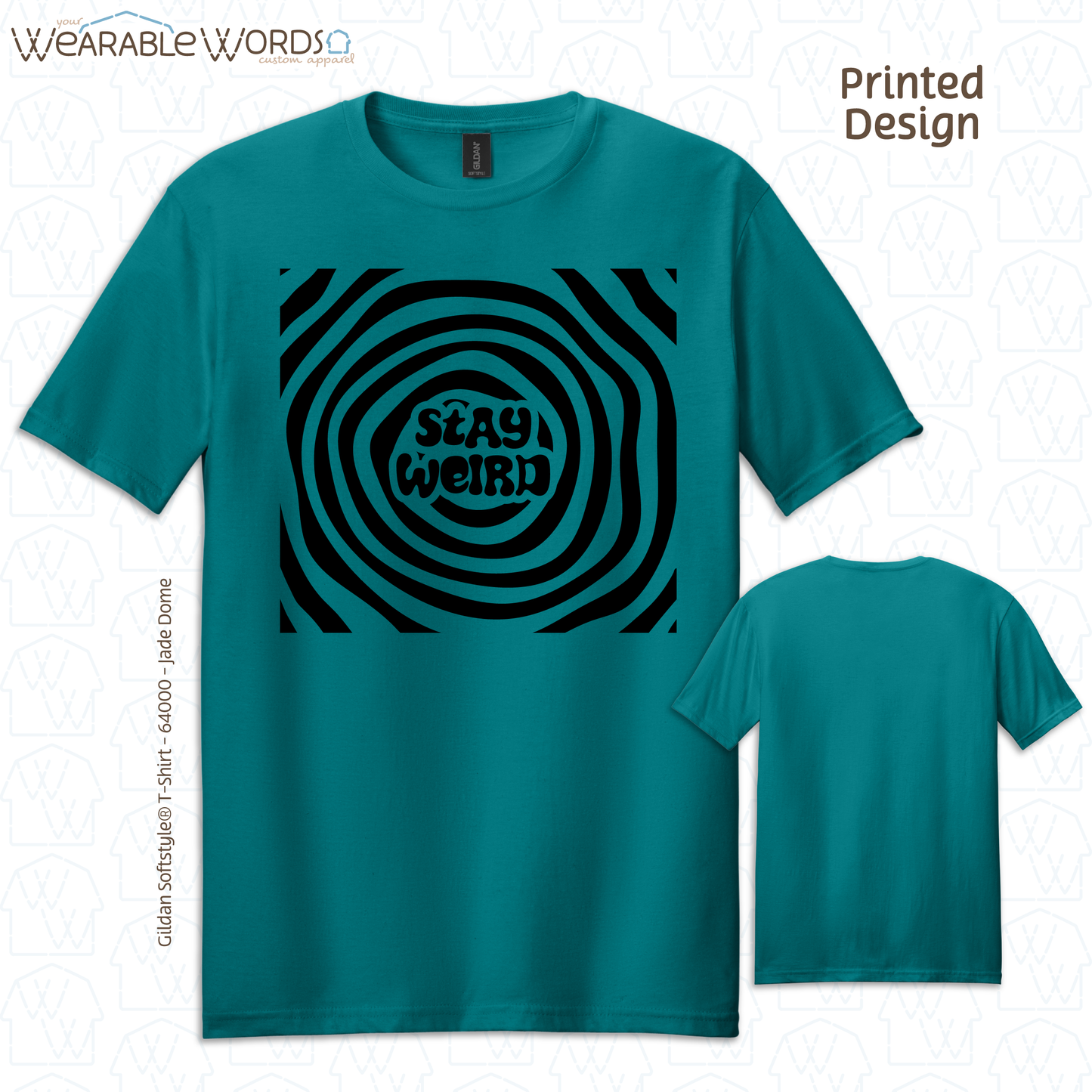 Stay Weird T-Shirt | Trippy Spiral Print | Orange, Yellow, Grey, Teal, Sage, or Tan Graphic Tee