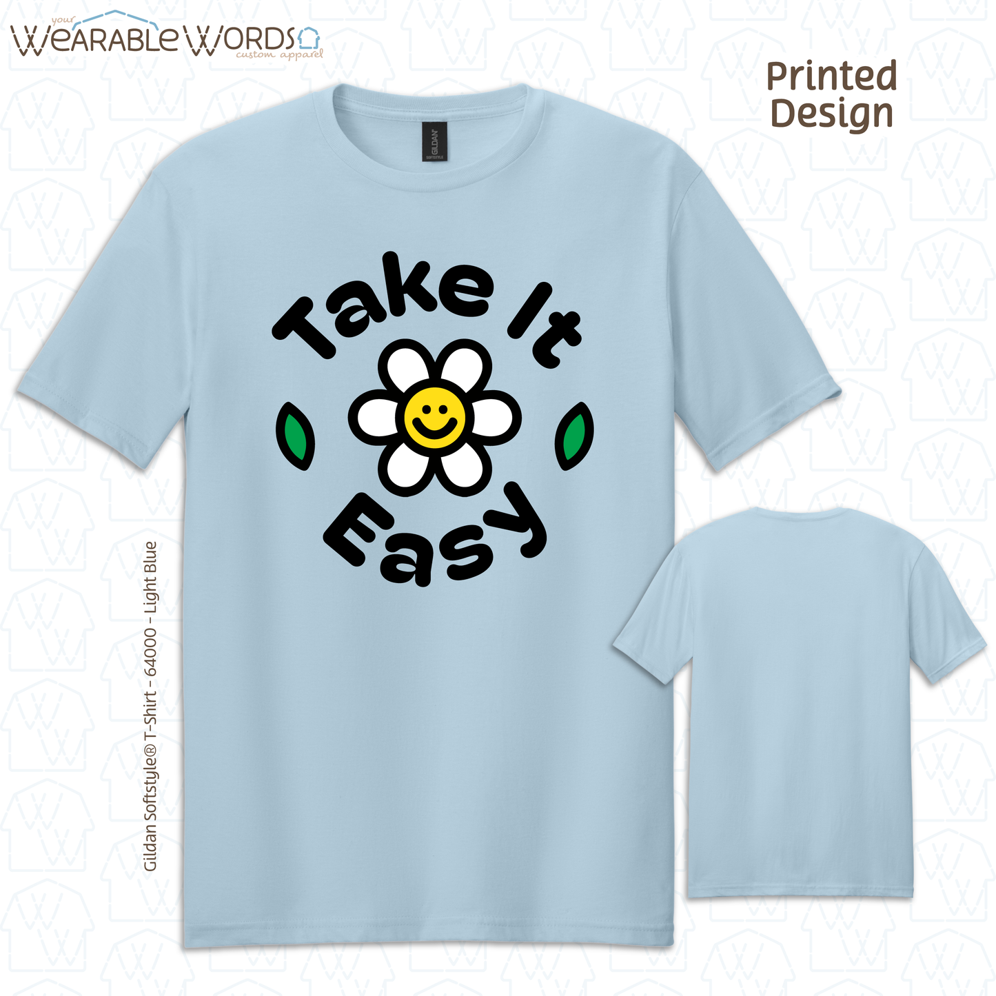 Take It Easy T-Shirt | Fun Daisy Print | Blue, White, Tan, Sage, or Pink Graphic Tee