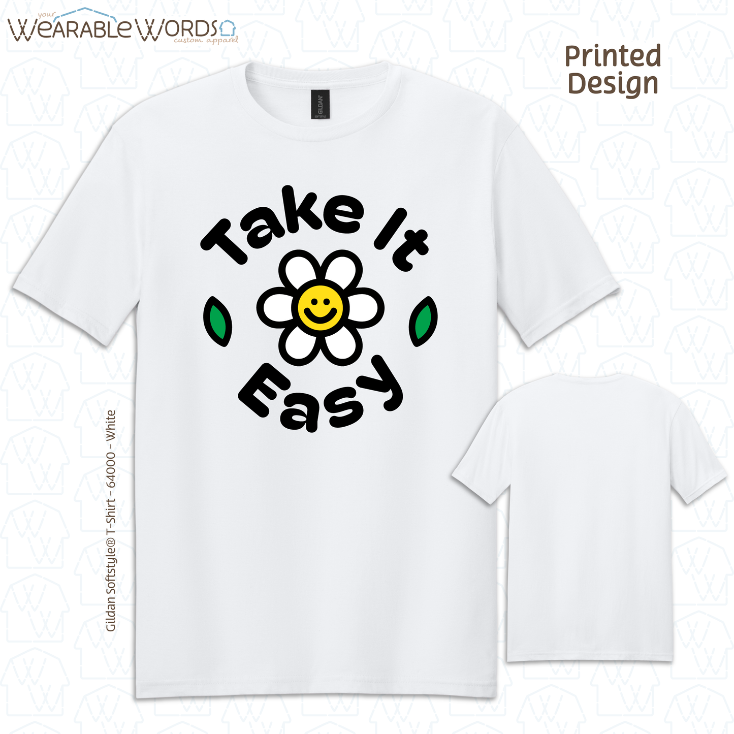 Take It Easy T-Shirt | Fun Daisy Print | Blue, White, Tan, Sage, or Pink Graphic Tee
