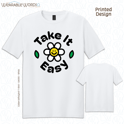 Take It Easy T-Shirt | Fun Daisy Print | Blue, White, Tan, Sage, or Pink Graphic Tee