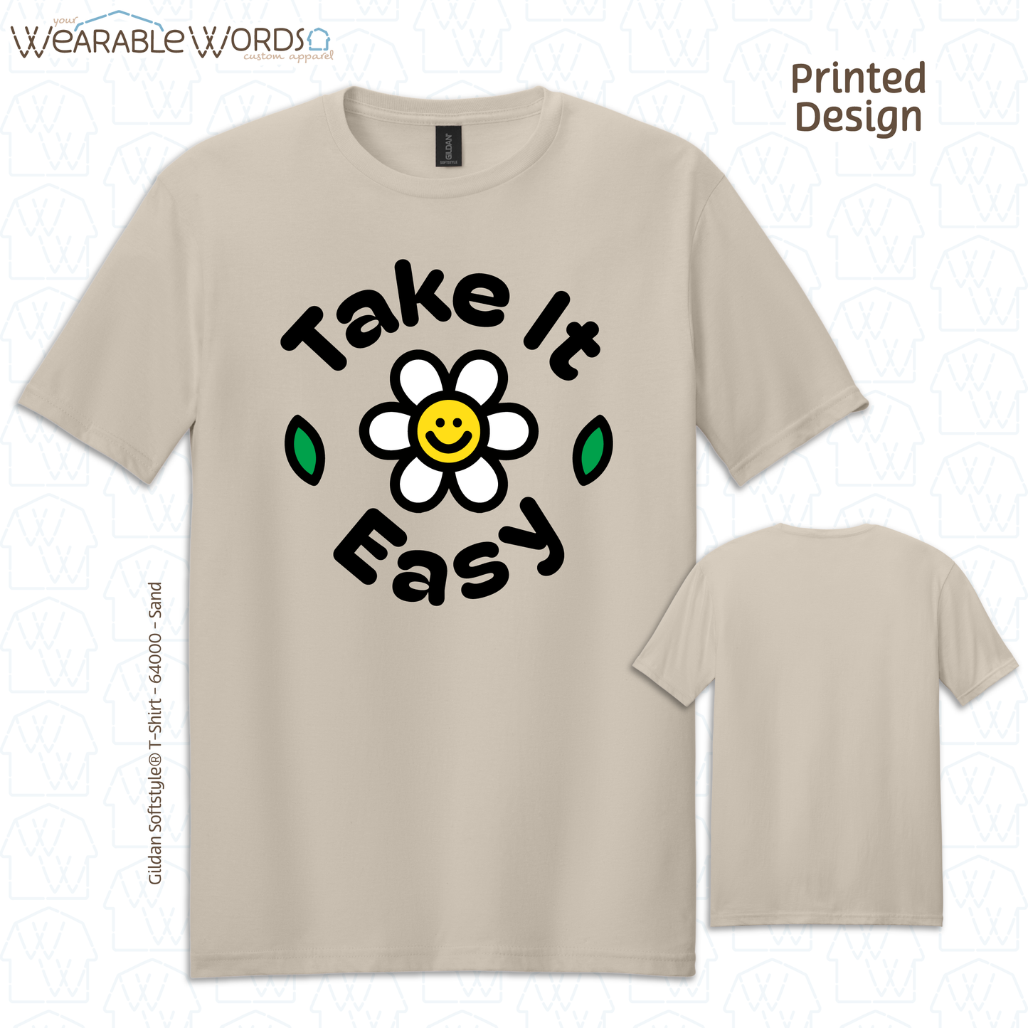Take It Easy T-Shirt | Fun Daisy Print | Blue, White, Tan, Sage, or Pink Graphic Tee