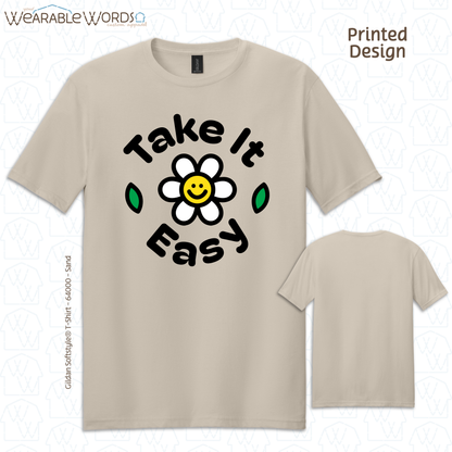 Take It Easy T-Shirt | Fun Daisy Print | Blue, White, Tan, Sage, or Pink Graphic Tee