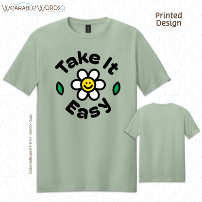 Take It Easy T-Shirt | Fun Daisy Print | Blue, White, Tan, Sage, or Pink Graphic Tee