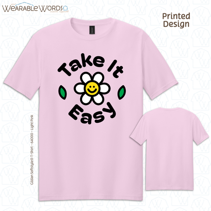 Take It Easy T-Shirt | Fun Daisy Print | Blue, White, Tan, Sage, or Pink Graphic Tee