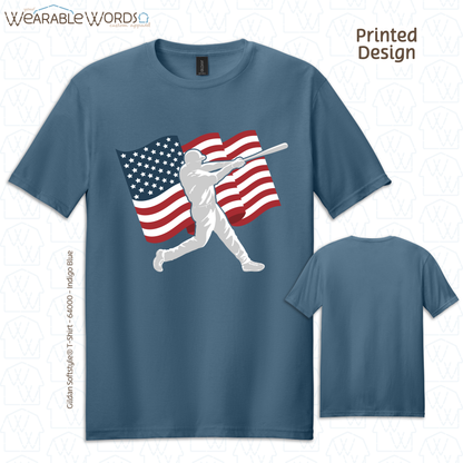 American Flag Baseball Bat Graphic Tee | Red White & Blue Patriotic Print | Unisex T-Shirt