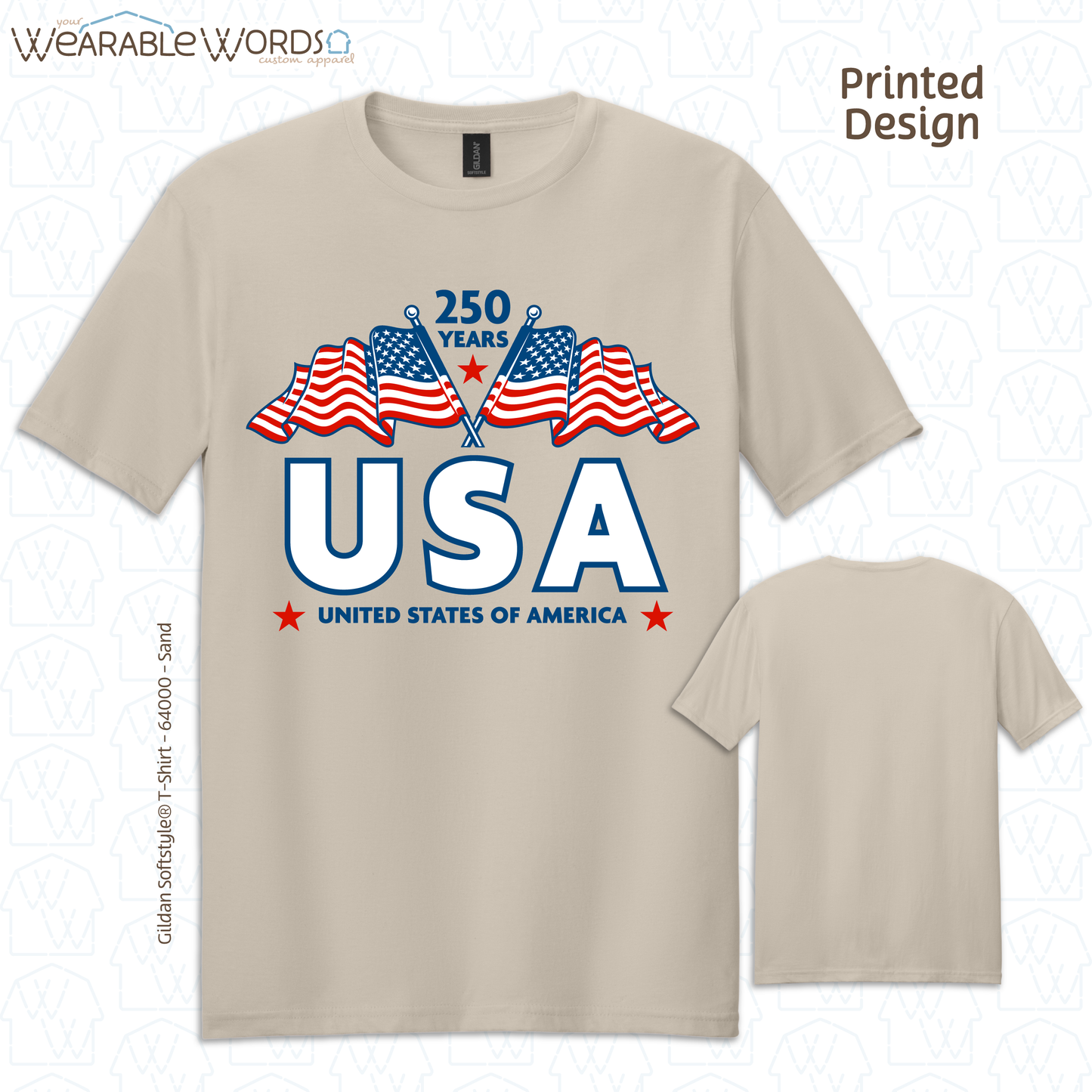 250 Years of USA Red White & Blue Graphic Tee | United States of America Flags Print | Unisex T-Shirt