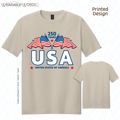 250 Years of USA Red White & Blue Graphic Tee | United States of America Flags Print | Unisex T-Shirt
