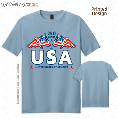 250 Years of USA Red White & Blue Graphic Tee | United States of America Flags Print | Unisex T-Shirt