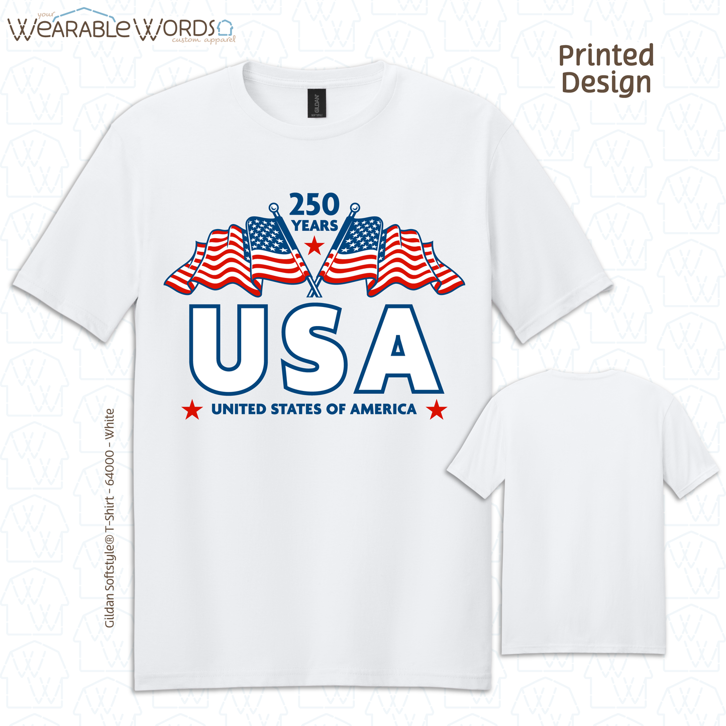 250 Years of USA Red White & Blue Graphic Tee | United States of America Flags Print | Unisex T-Shirt