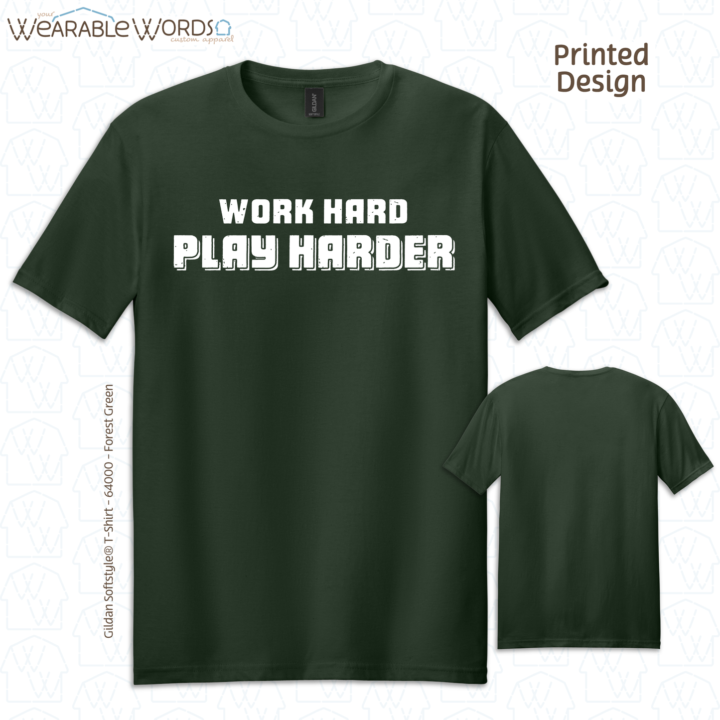 Work Hard Play Harder Print T-Shirt | Brown, Green, Navy, Purple, or Black Graphic Tee