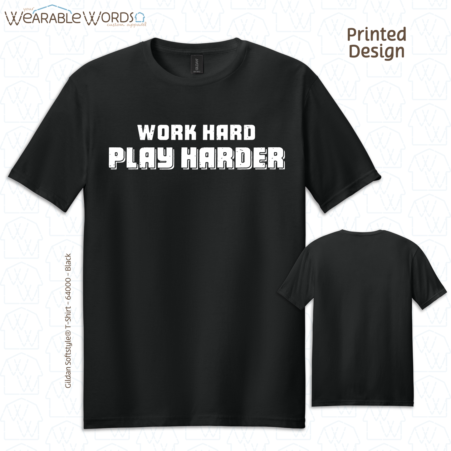 Work Hard Play Harder Print T-Shirt | Brown, Green, Navy, Purple, or Black Graphic Tee